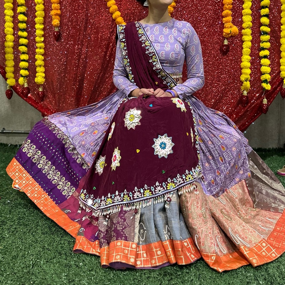 Annu’s Creation purple multicolor chaniya choli lehenga